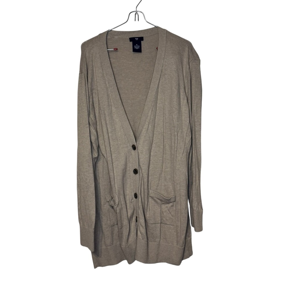 Gap Mens Cardigan Sweater Tan Cotton Knit Button Front Pockets V-Neck XL